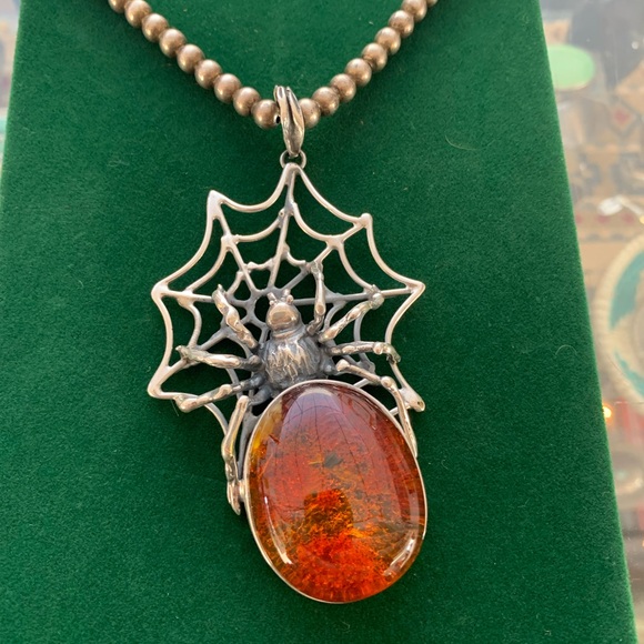 Sterling g silver spider pendant 925 spiderweb jewelry baltic amber gothic punk - Picture 8 of 13